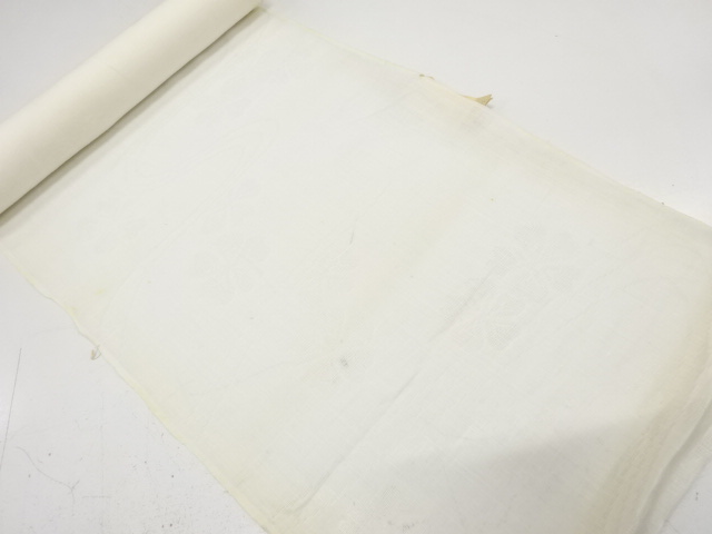 アンティーク　本麻透かし織　流水に花模様長襦袢地反物